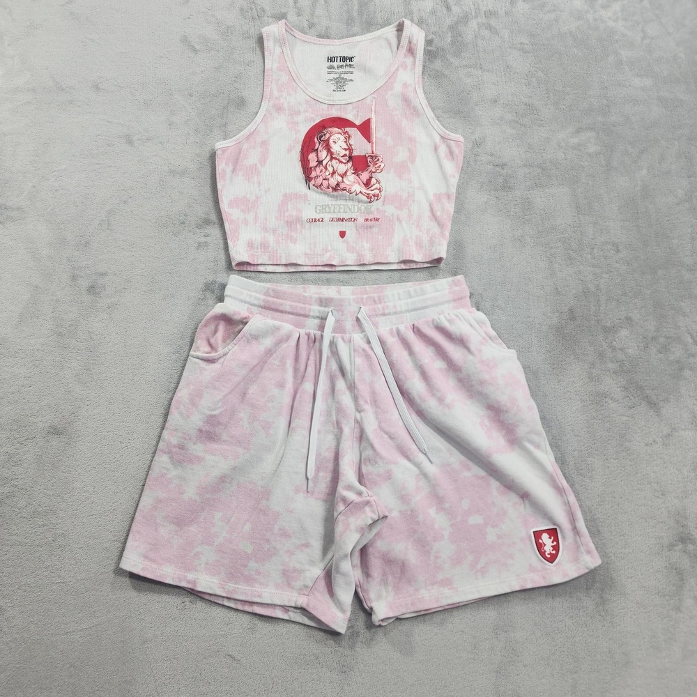 Hot Topic Tank Shorts Set Juniors S Pink Tie Dye Harry Potter Gryffindor Lounge
